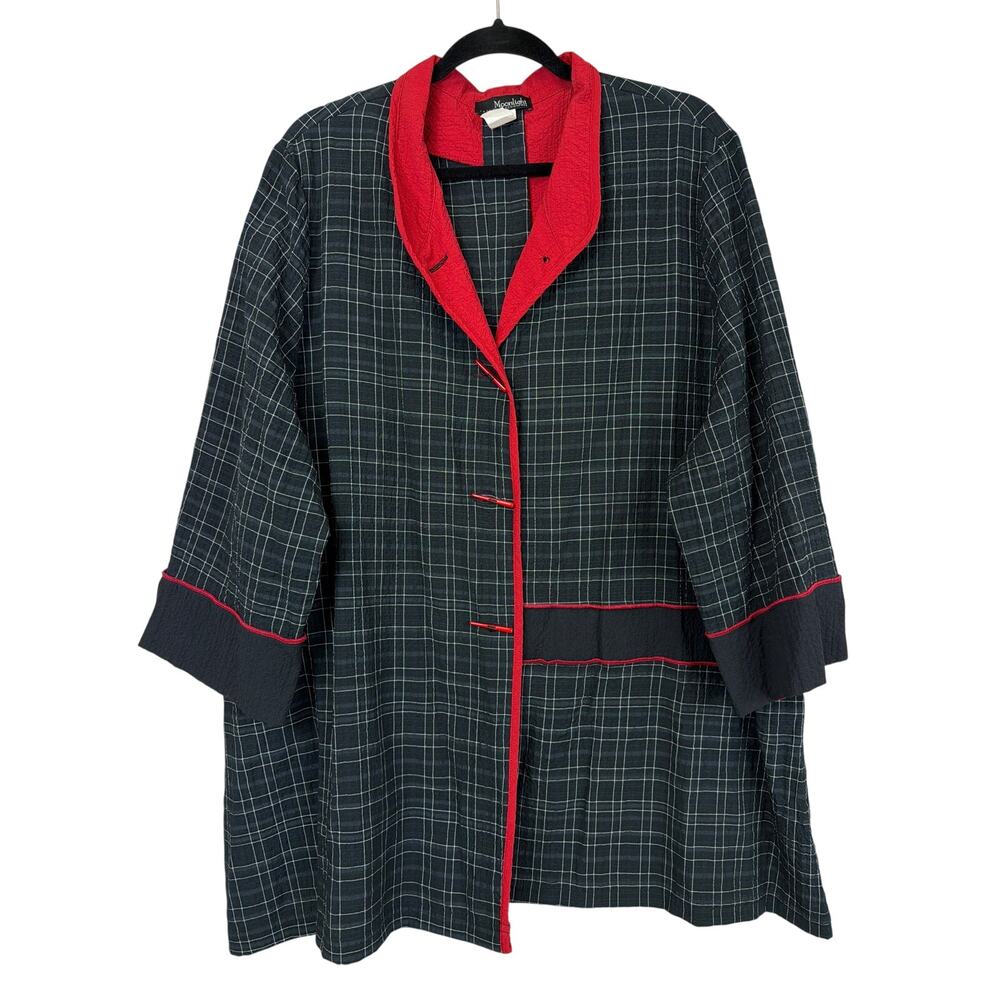 Moonlight Y and S Fashion Design Blue And Red 3 4 Sleeve Button Up Jacket XXL